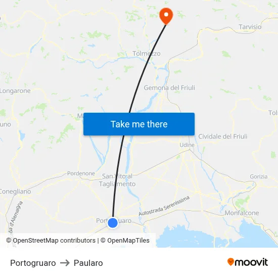 Portogruaro to Paularo map
