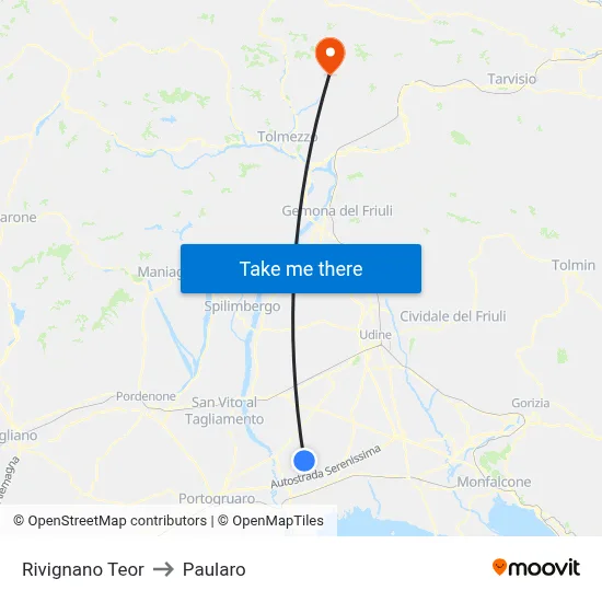 Rivignano Teor to Paularo map