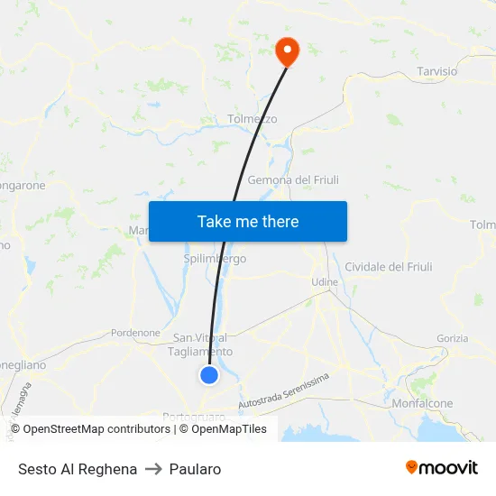 Sesto al Reghena to Paularo map