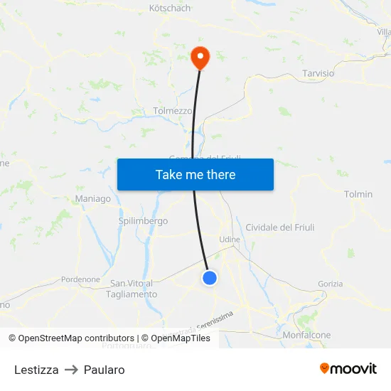 Lestizza to Paularo map