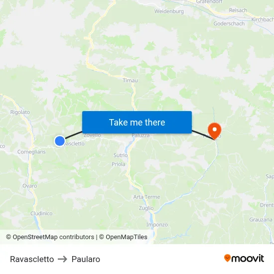 Ravascletto to Paularo map
