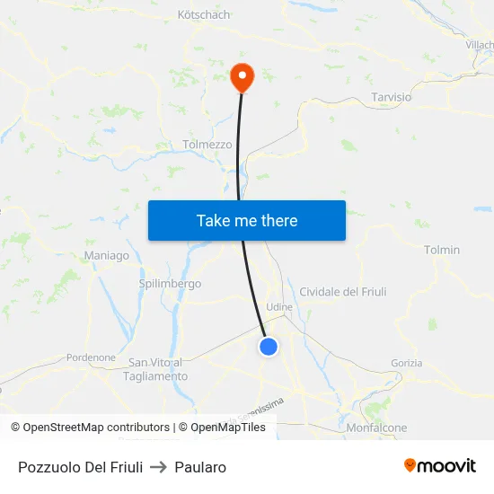 Pozzuolo del Friuli to Paularo map