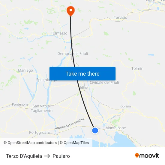 Terzo d'Aquileia to Paularo map