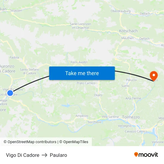 Vigo Di Cadore to Paularo map