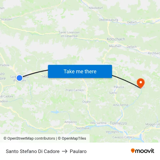 Santo Stefano di Cadore to Paularo map