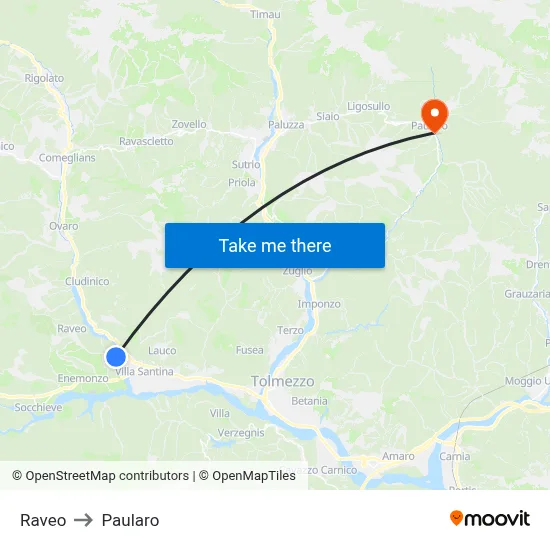 Raveo to Paularo map