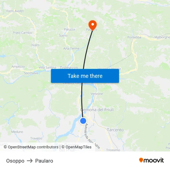 Osoppo to Paularo map