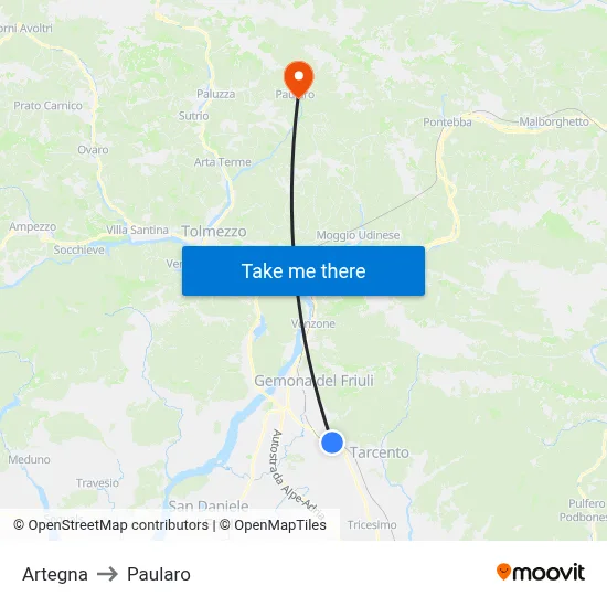 Artegna to Paularo map