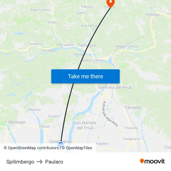 Spilimbergo to Paularo map