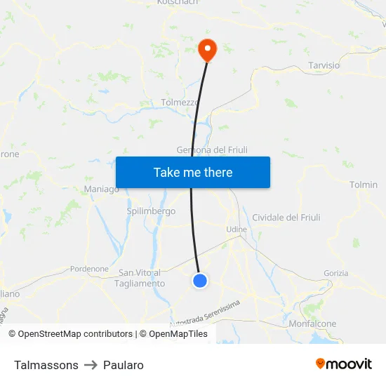 Talmassons to Paularo map