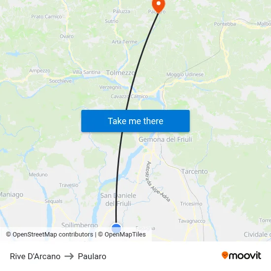 Rive d'Arcano to Paularo map