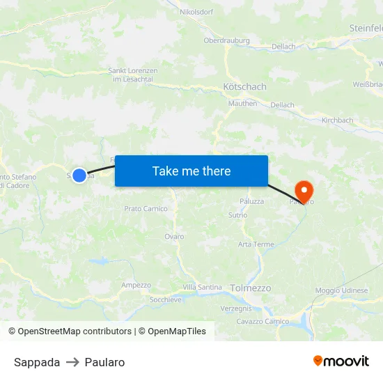 Sappada to Paularo map