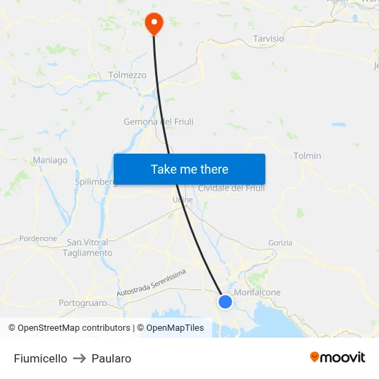 Fiumicello to Paularo map
