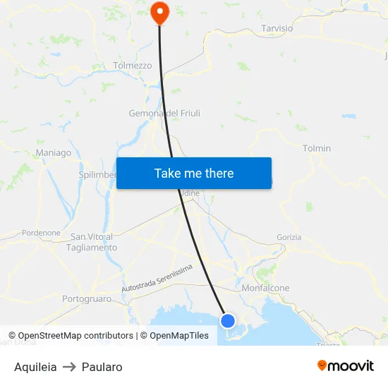 Aquileia to Paularo map
