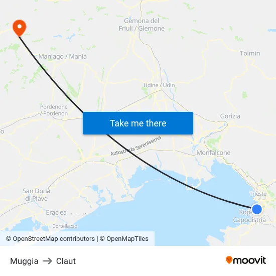 Muggia to Claut map
