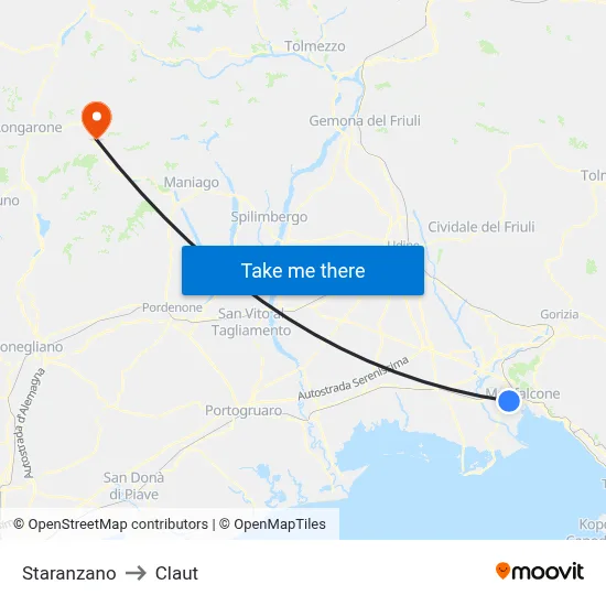 Staranzano to Claut map
