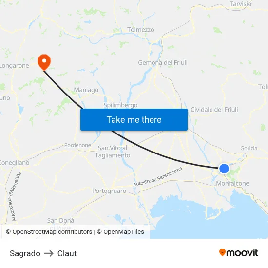 Sagrado to Claut map