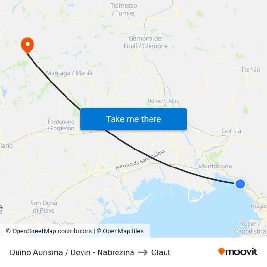 Duino Aurisina / Devin - Nabrežina to Claut map