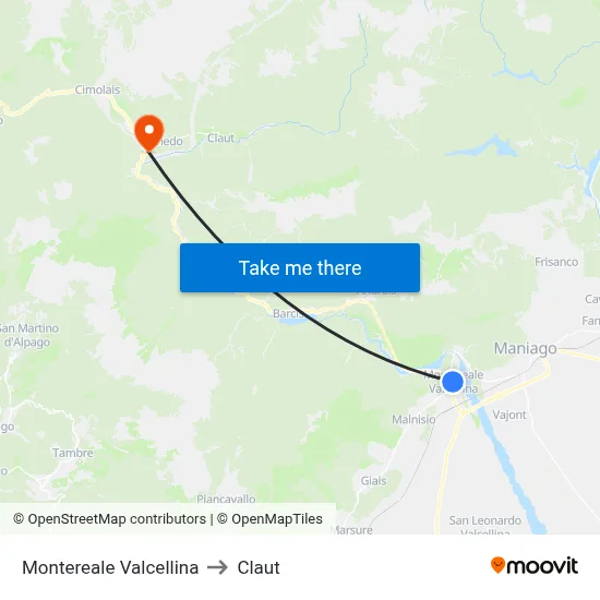 Montereale Valcellina to Claut map