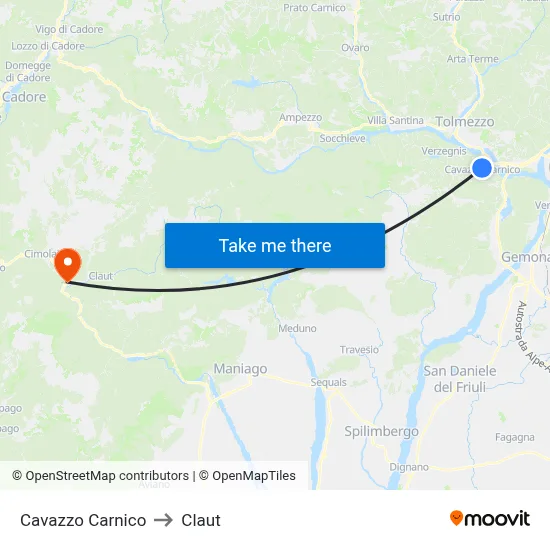 Cavazzo Carnico to Claut map