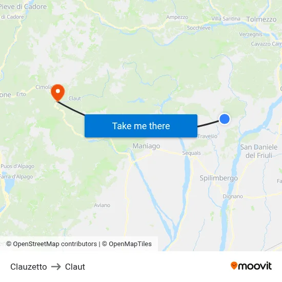 Clauzetto to Claut map