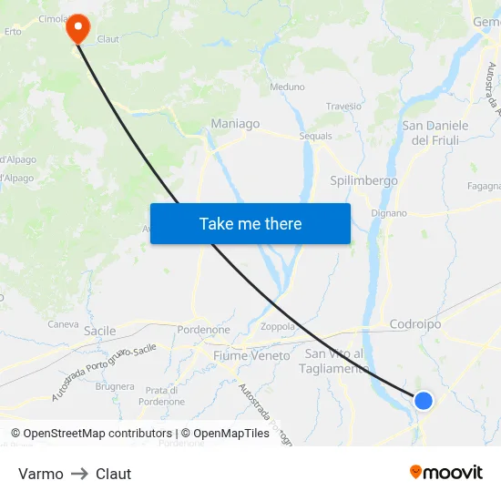 Varmo to Claut map