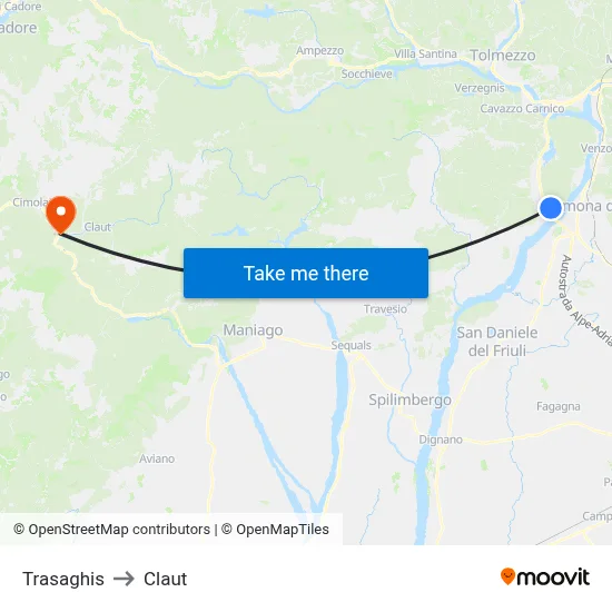 Trasaghis to Claut map