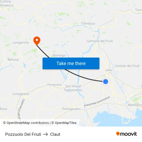 Pozzuolo del Friuli to Claut map