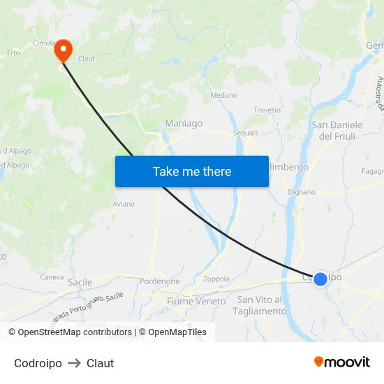 Codroipo to Claut map