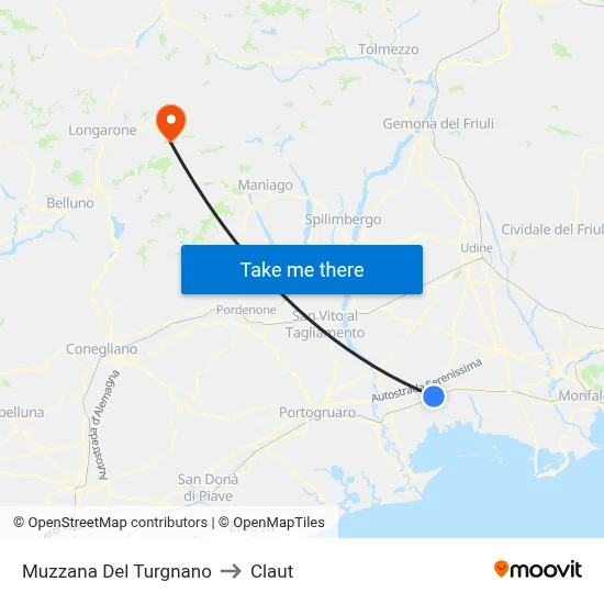Muzzana del Turgnano to Claut map
