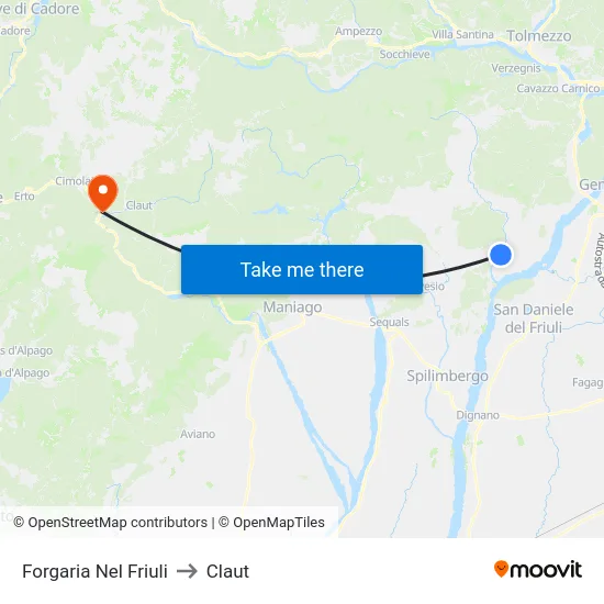 Forgaria Nel Friuli to Claut map