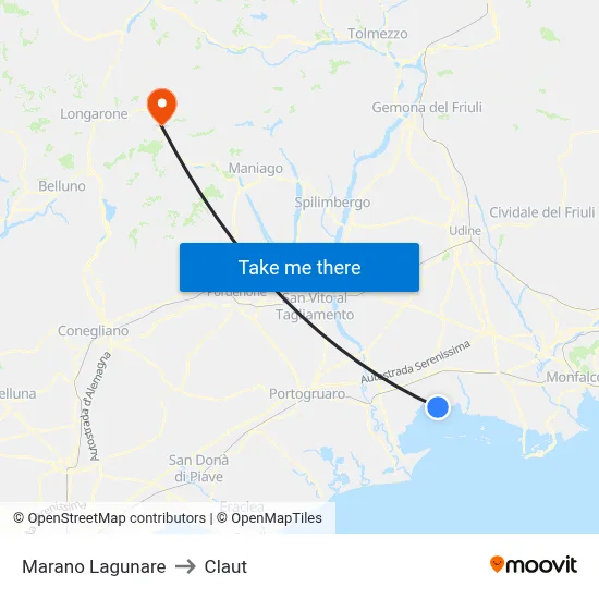 Marano Lagunare to Claut map