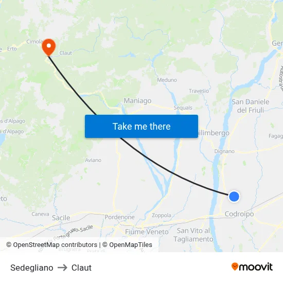 Sedegliano to Claut map