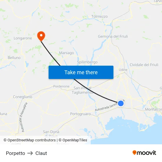 Porpetto to Claut map