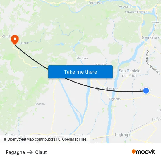 Fagagna to Claut map