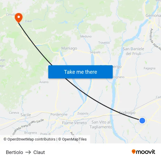 Bertiolo to Claut map
