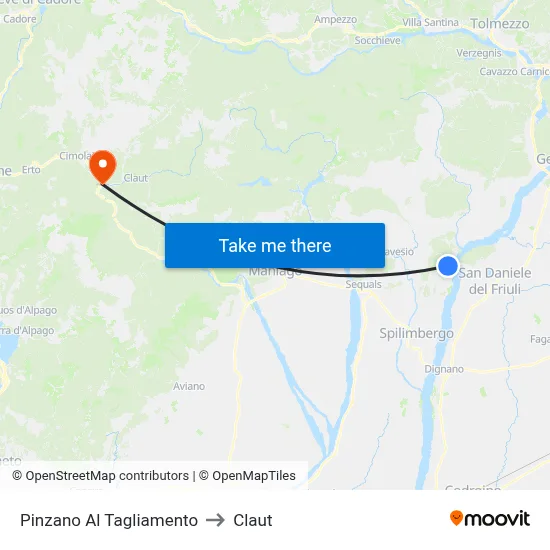 Pinzano Al Tagliamento to Claut map