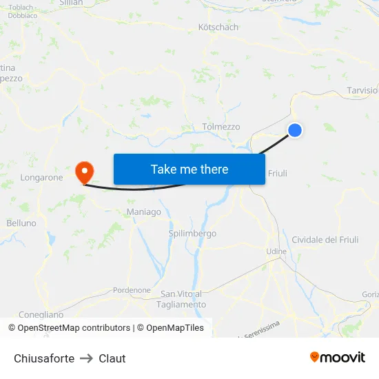 Chiusaforte to Claut map