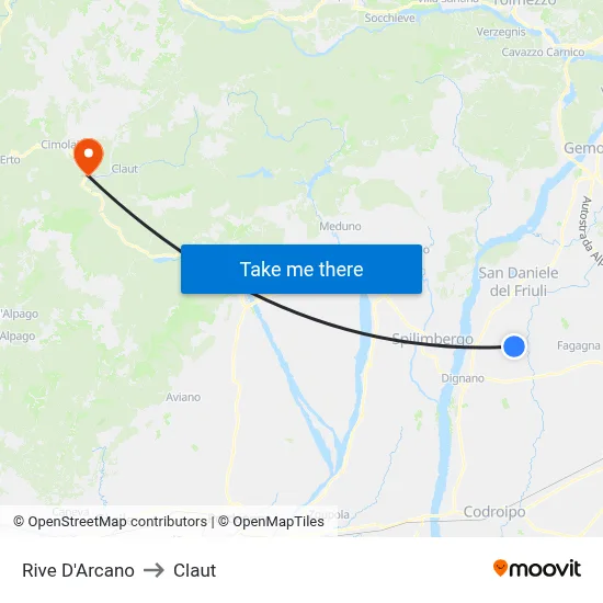 Rive d'Arcano to Claut map