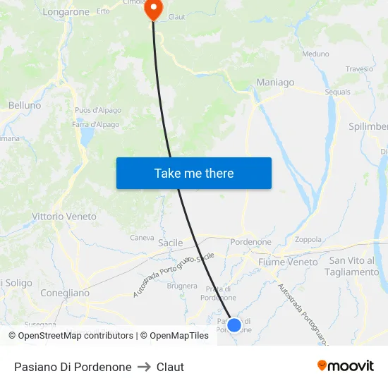 Pasiano Di Pordenone to Claut map