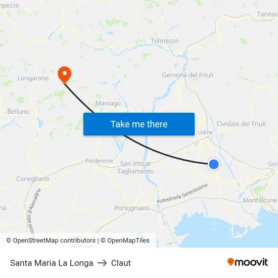 Santa Maria la Longa to Claut map