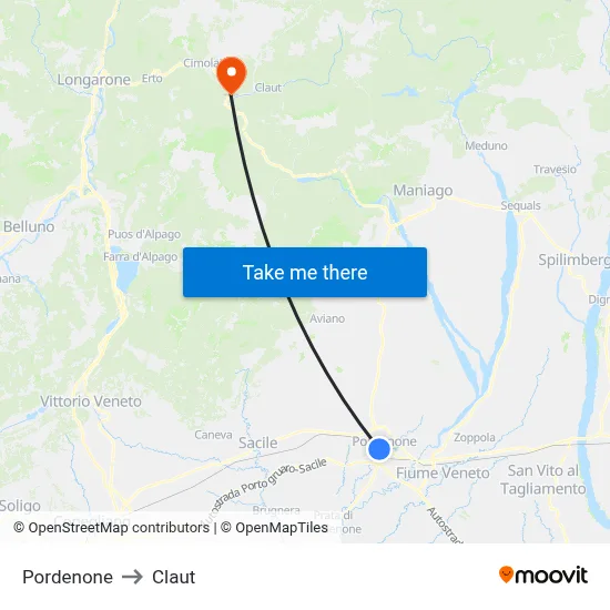 Pordenone to Claut map