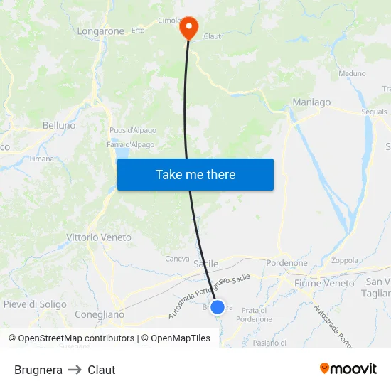 Brugnera to Claut map