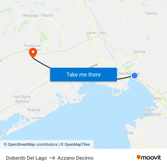 Doberdò del Lago to Azzano Decimo map