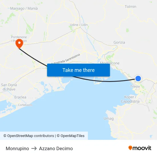 Monrupino to Azzano Decimo map