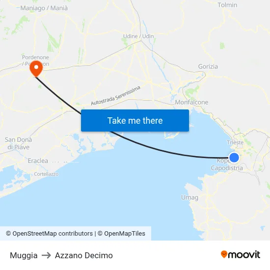 Muggia to Azzano Decimo map