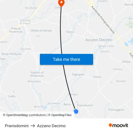 Pravisdomini to Azzano Decimo map