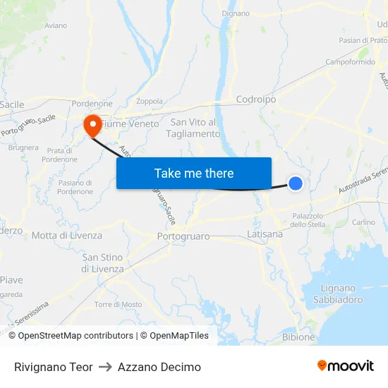 Rivignano Teor to Azzano Decimo map