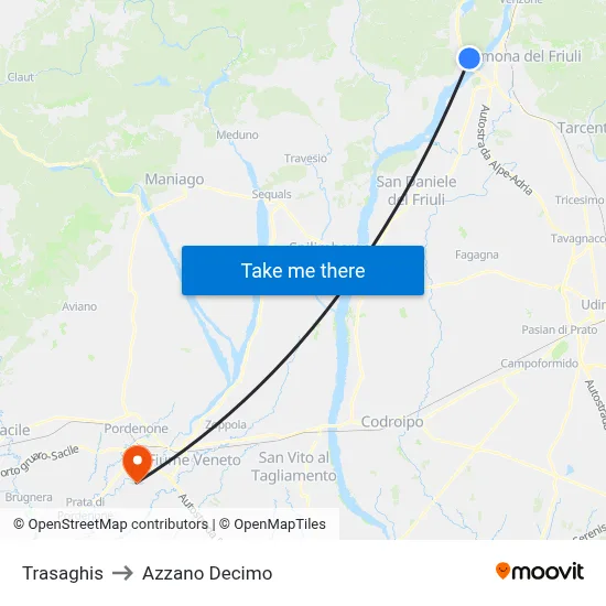 Trasaghis to Azzano Decimo map