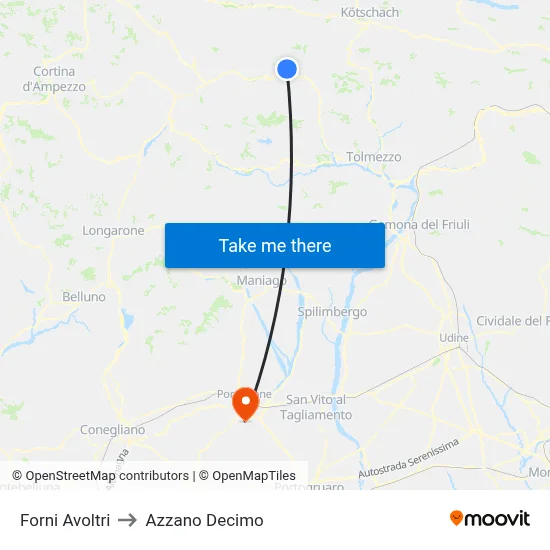 Forni Avoltri to Azzano Decimo map